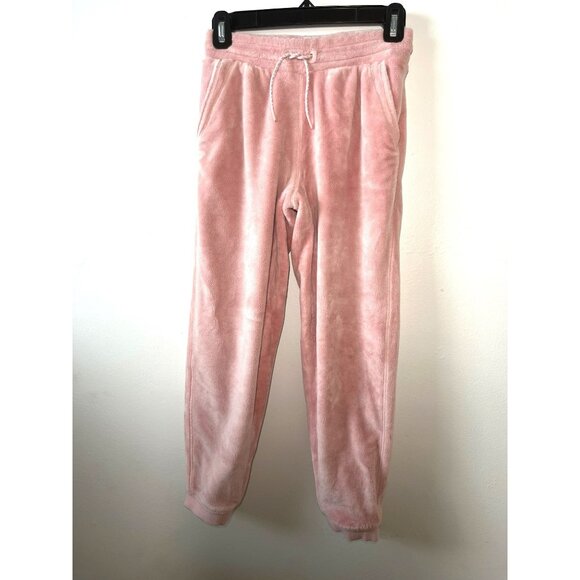 Athleta Girls Joggers Sweatpants Size M 8/10 Pink Velour Fuzzy Soft Pants - Picture 1 of 6